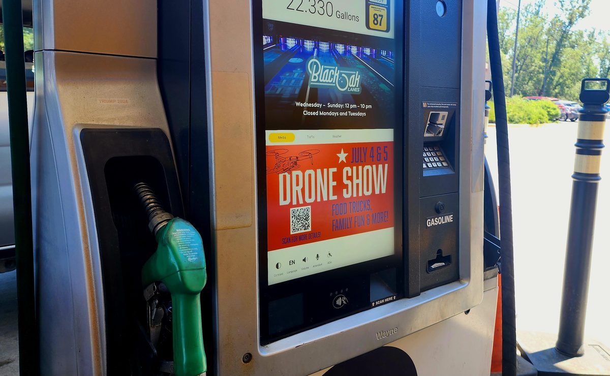 A gas pump screen at a fuel stop