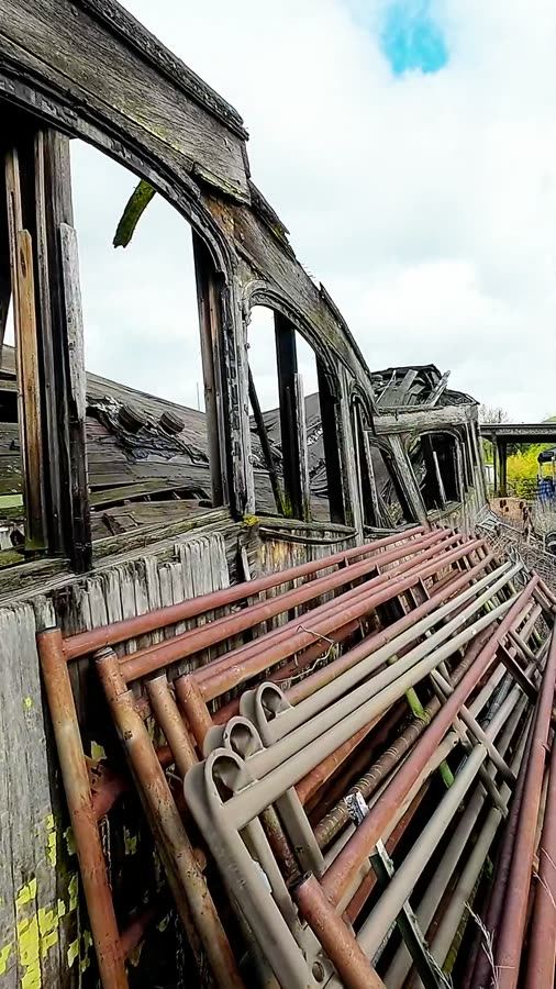 FPV flight through a rusting abandoned train car